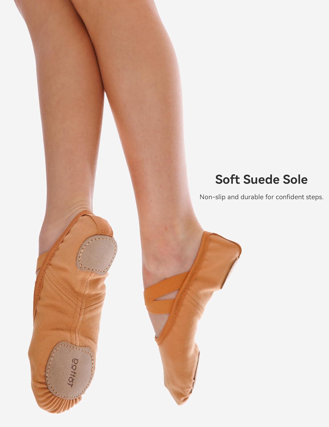 imageBallet Dance Canvas Shoes for Little Girls Toddler Kids Split Sole Ballerina Soft SlippersSand