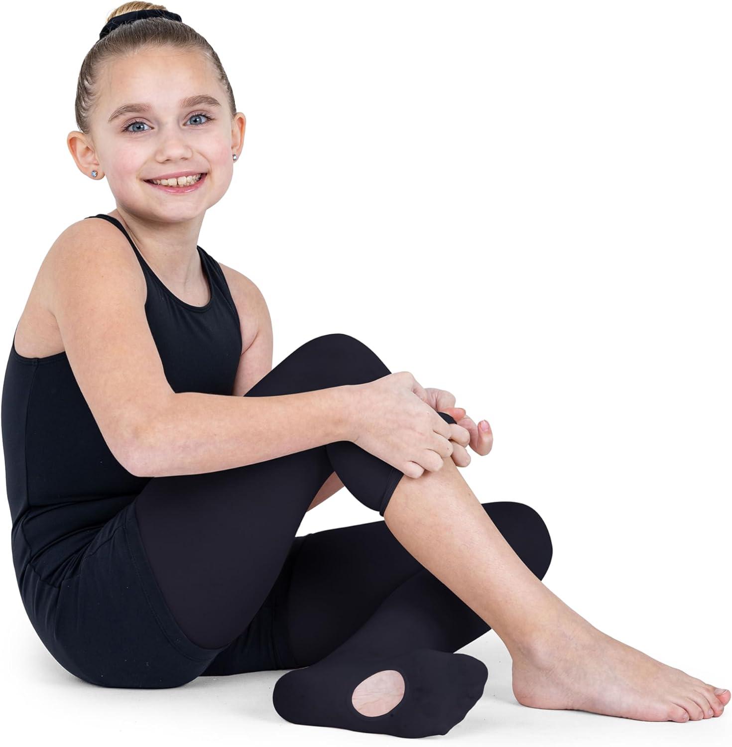 imageGirls Ballet Dance Convertible Tights Toddler Kids Ballerina Ultra Soft Stretchy Transition StockingsBlack