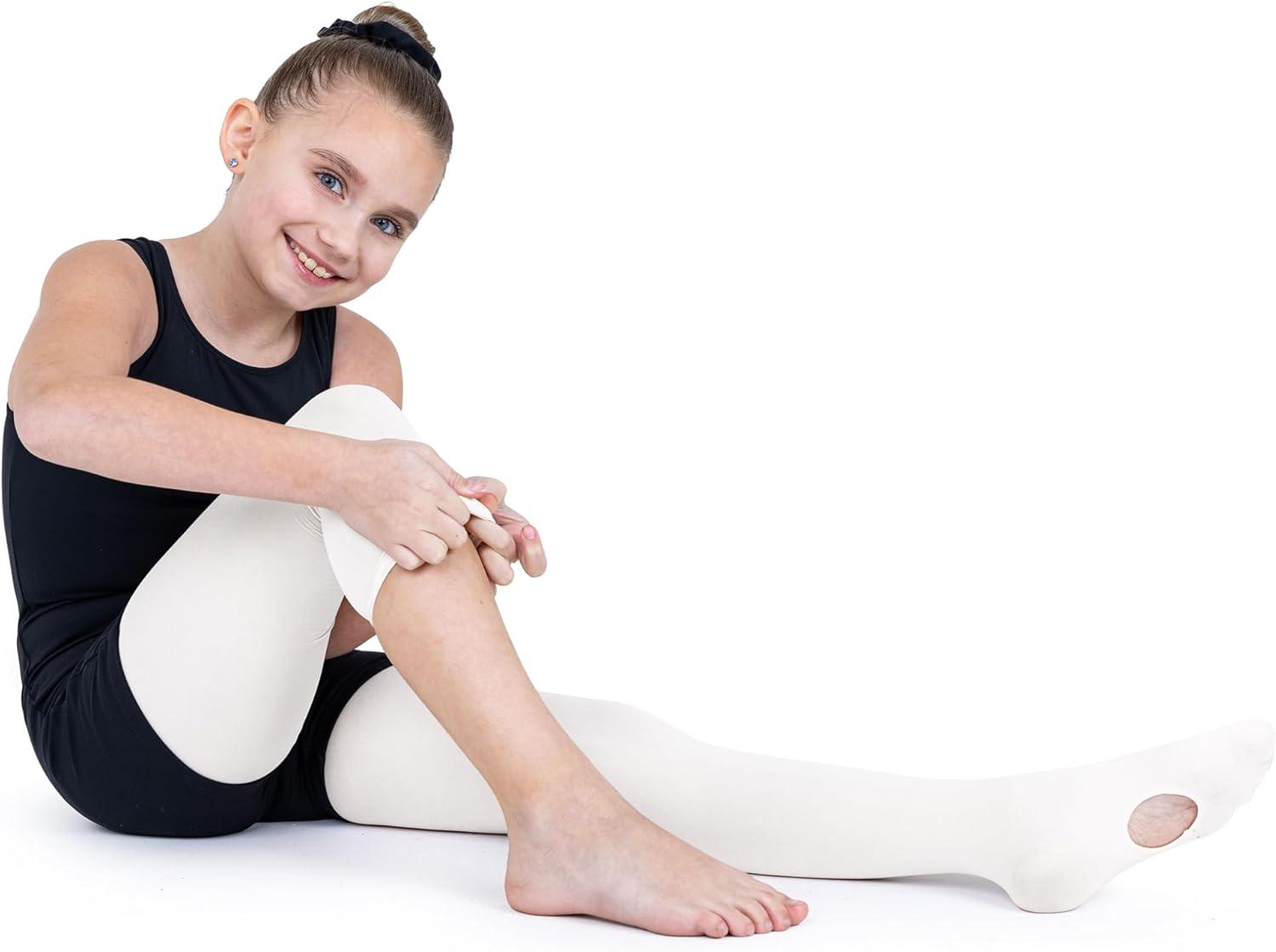 imageGirls Ballet Dance Convertible Tights Toddler Kids Ballerina Ultra Soft Stretchy Transition StockingsWhite