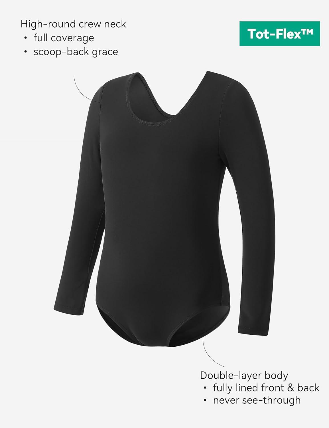 imageGirls Ballet Dance Long Sleeve Leotard Toddler Kids Gymnastics Ballerina Team Basic Solid Color Outfit with ScrunchieBlack
