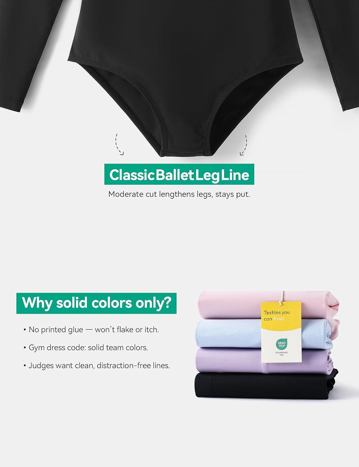 imageGirls Ballet Dance Long Sleeve Leotard Toddler Kids Gymnastics Ballerina Team Basic Solid Color Outfit with ScrunchieBlack