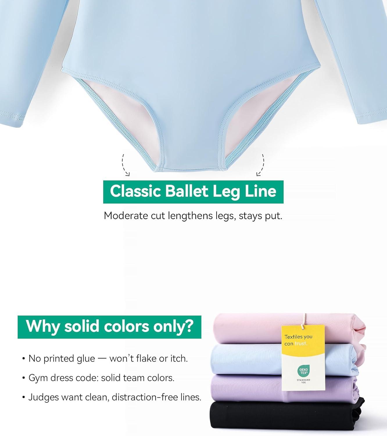imageGirls Ballet Dance Long Sleeve Leotard Toddler Kids Gymnastics Ballerina Team Basic Solid Color Outfit with ScrunchieBlue