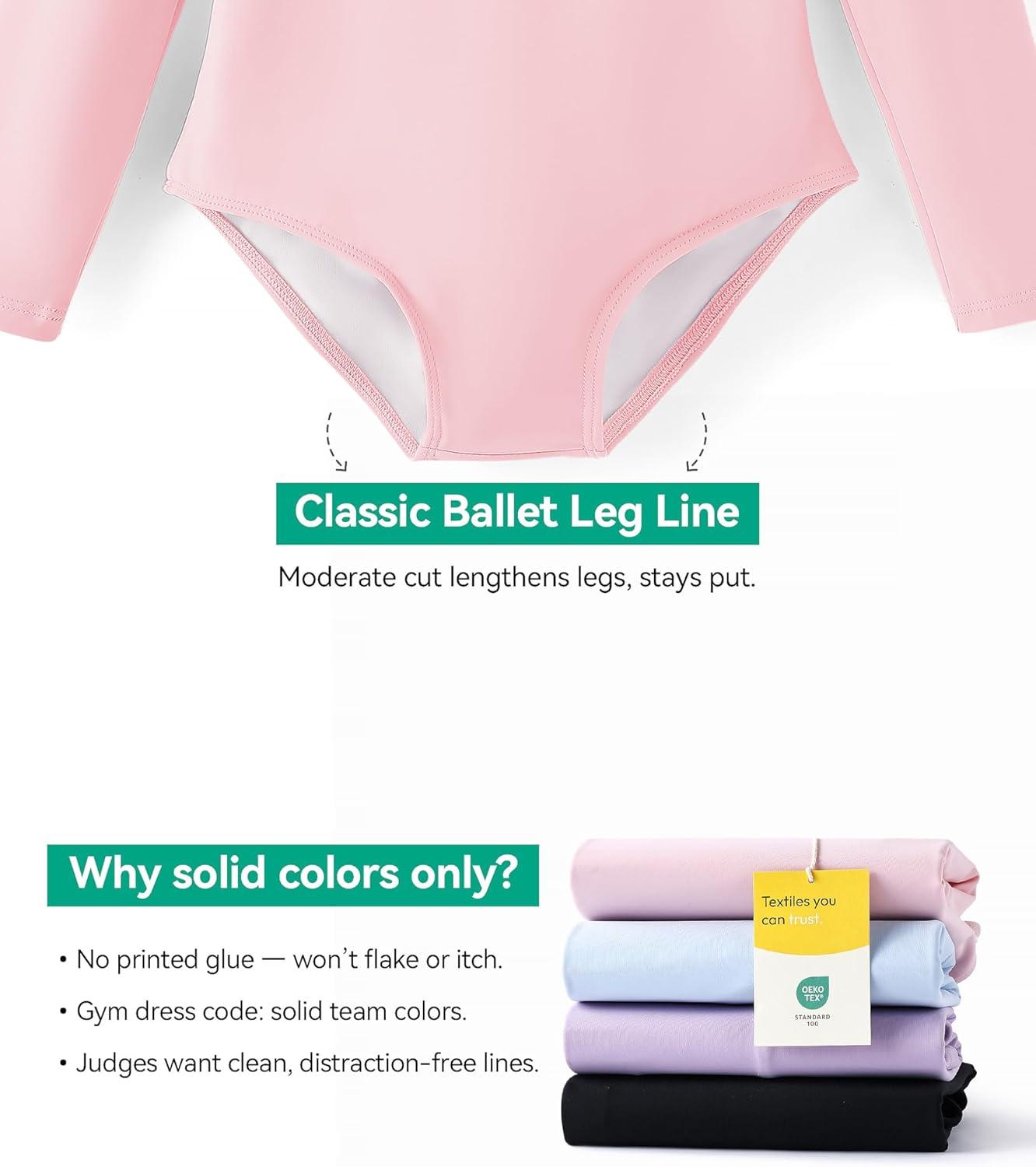 imageGirls Ballet Dance Long Sleeve Leotard Toddler Kids Gymnastics Ballerina Team Basic Solid Color Outfit with ScrunchiePink