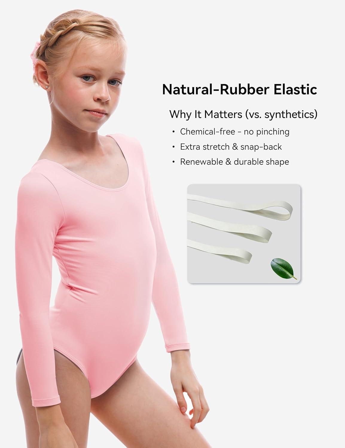 imageGirls Ballet Dance Long Sleeve Leotard Toddler Kids Gymnastics Ballerina Team Basic Solid Color Outfit with ScrunchiePink