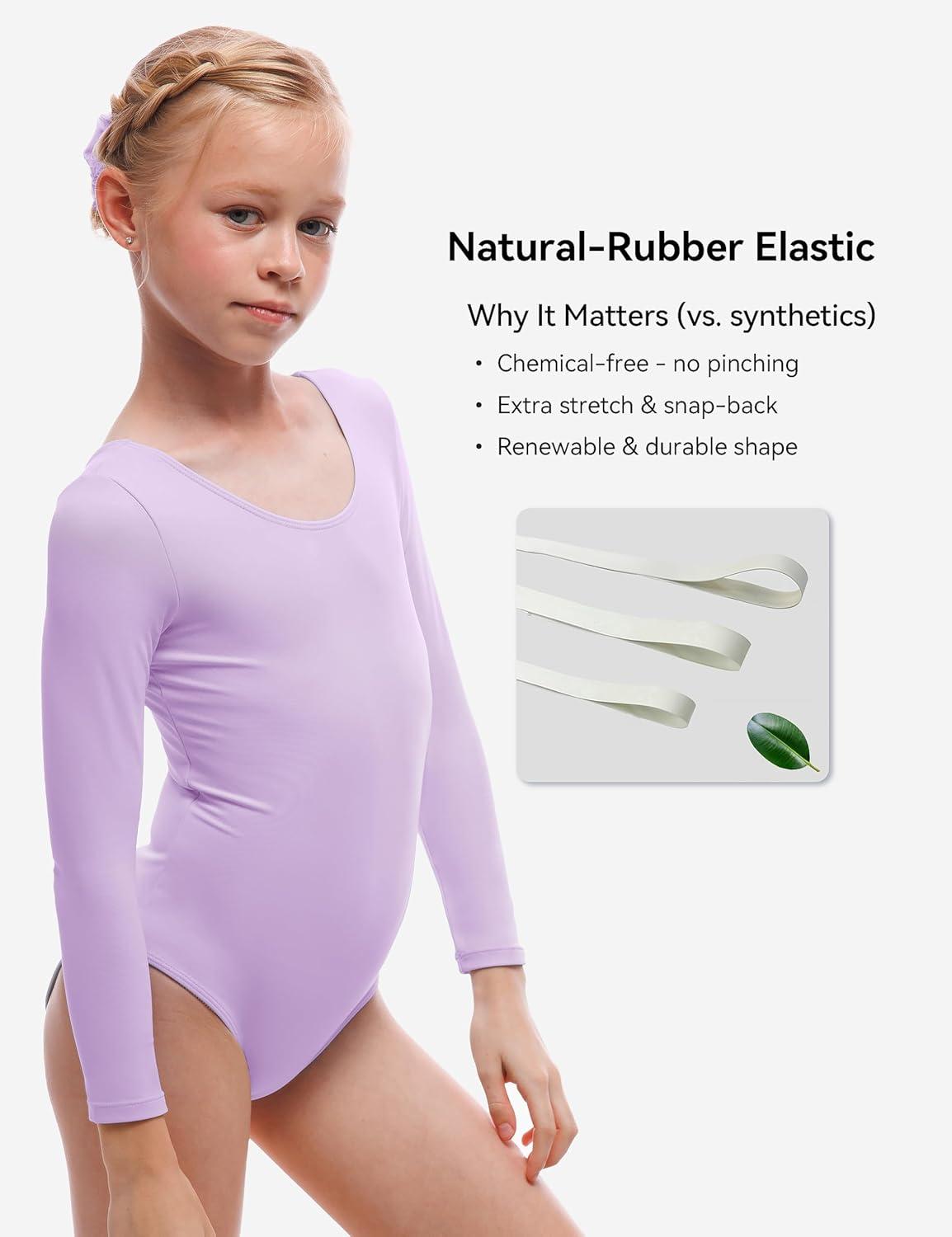 imageGirls Ballet Dance Long Sleeve Leotard Toddler Kids Gymnastics Ballerina Team Basic Solid Color Outfit with ScrunchiePurple