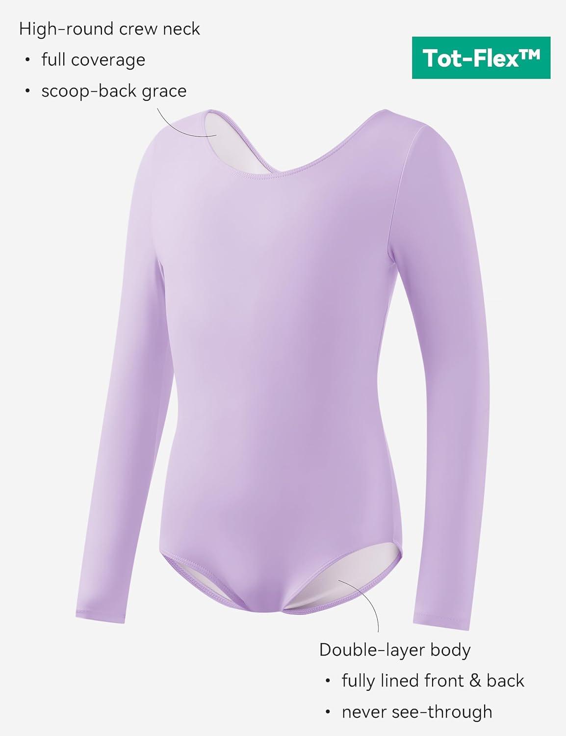 imageGirls Ballet Dance Long Sleeve Leotard Toddler Kids Gymnastics Ballerina Team Basic Solid Color Outfit with ScrunchiePurple