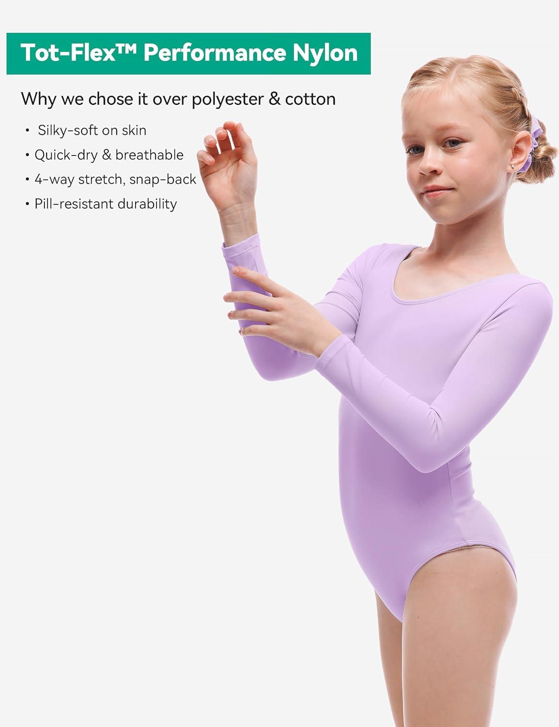 imageGirls Ballet Dance Long Sleeve Leotard Toddler Kids Gymnastics Ballerina Team Basic Solid Color Outfit with ScrunchiePurple