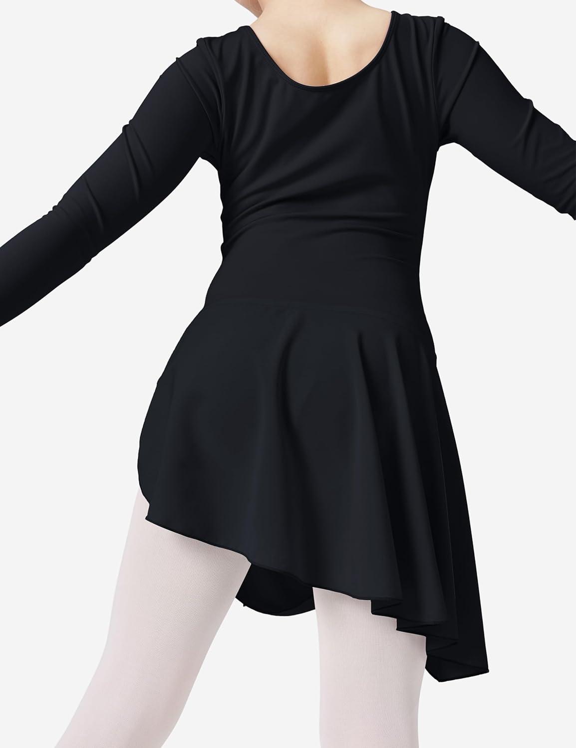 imageGirls Ballet Dance Long Sleeve Leotard with Removable Skirt and Tights Combo Toddlers Gymnastics Ballerina OutfitBlack