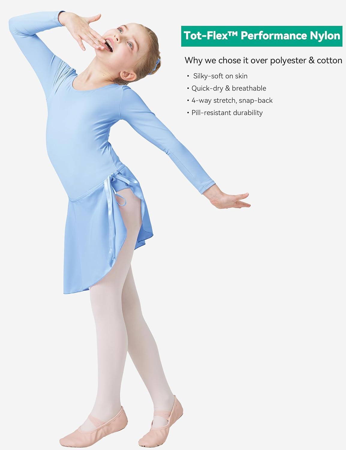 imageGirls Ballet Dance Long Sleeve Leotard with Removable Skirt and Tights Combo Toddlers Gymnastics Ballerina OutfitBlue