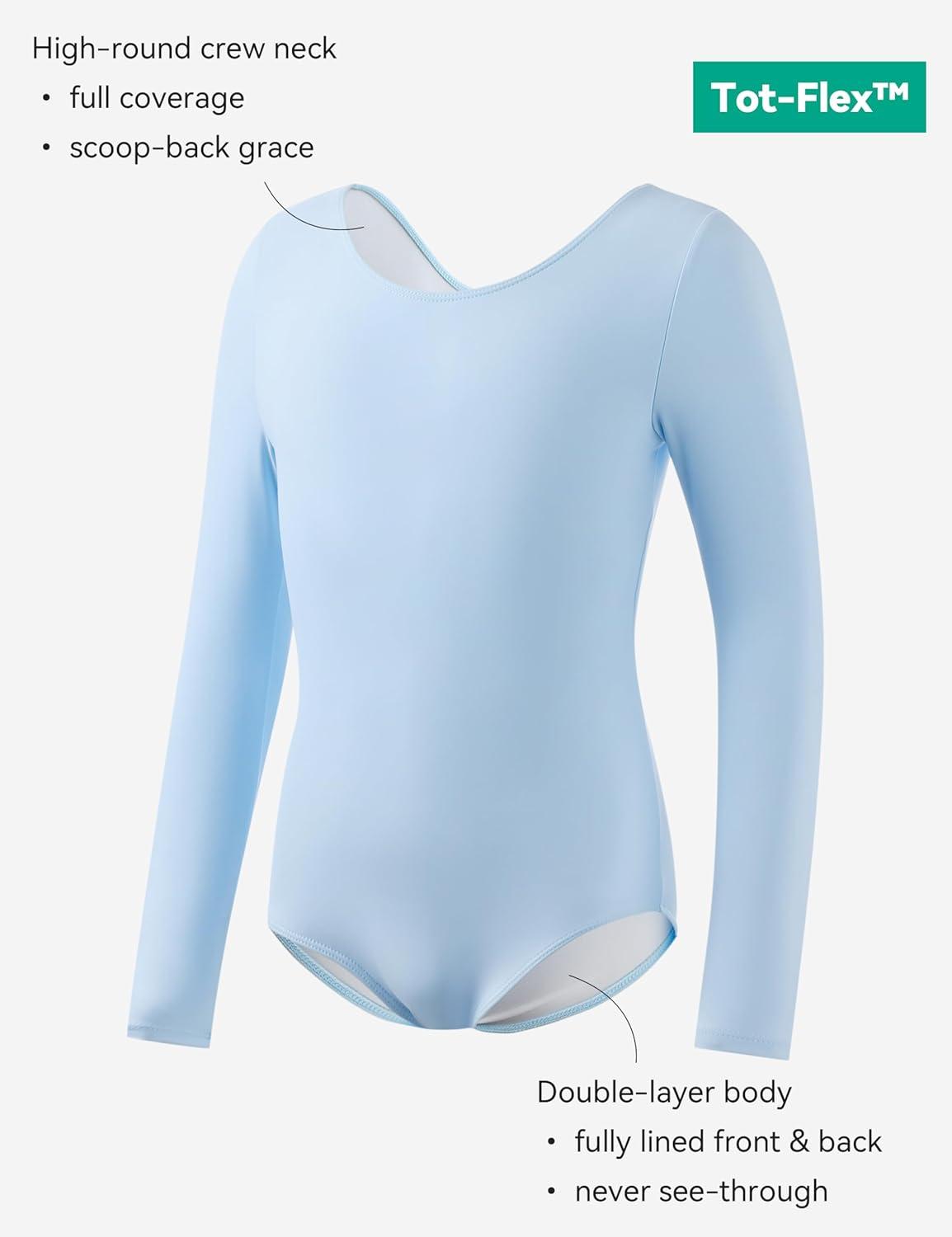 imageGirls Ballet Dance Long Sleeve Leotard with Removable Skirt and Tights Combo Toddlers Gymnastics Ballerina OutfitBlue