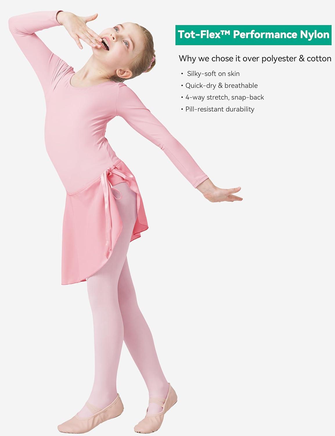 imageGirls Ballet Dance Long Sleeve Leotard with Removable Skirt and Tights Combo Toddlers Gymnastics Ballerina OutfitPink