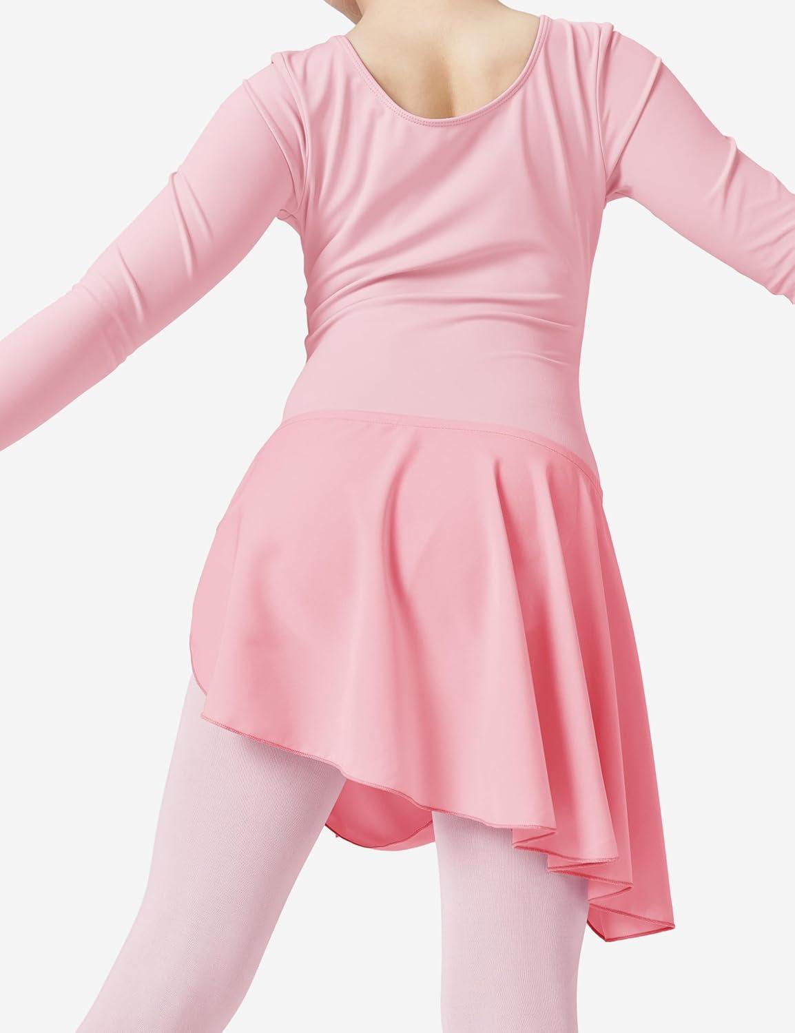 imageGirls Ballet Dance Long Sleeve Leotard with Removable Skirt and Tights Combo Toddlers Gymnastics Ballerina OutfitPink
