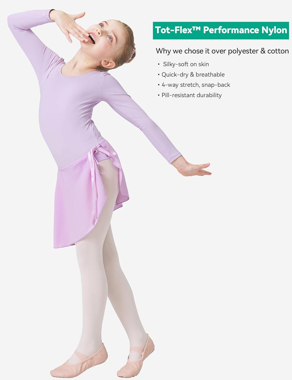 imageGirls Ballet Dance Long Sleeve Leotard with Removable Skirt and Tights Combo Toddlers Gymnastics Ballerina OutfitPurple