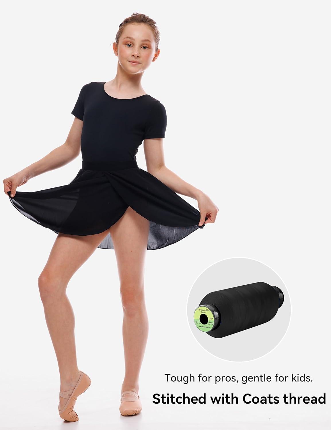 imageGirls Ballet Dance Short Sleeve Leotard Toddler Kids Gymnastics Ballerina Outfit with Bow Back ScrunchiesBlack