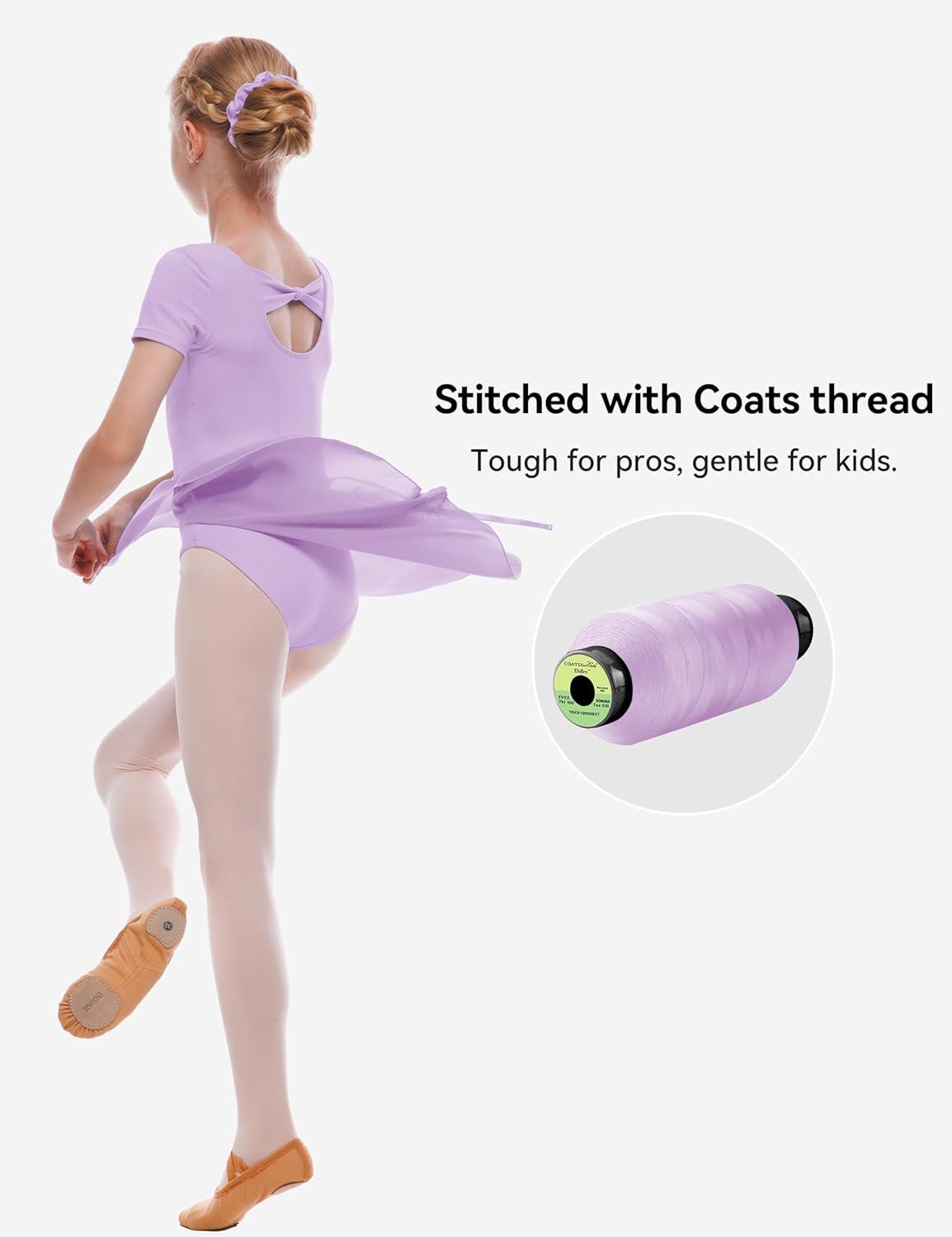 imageGirls Ballet Dance Short Sleeve Leotard Toddler Kids Gymnastics Ballerina Outfit with Bow Back ScrunchiesPurple