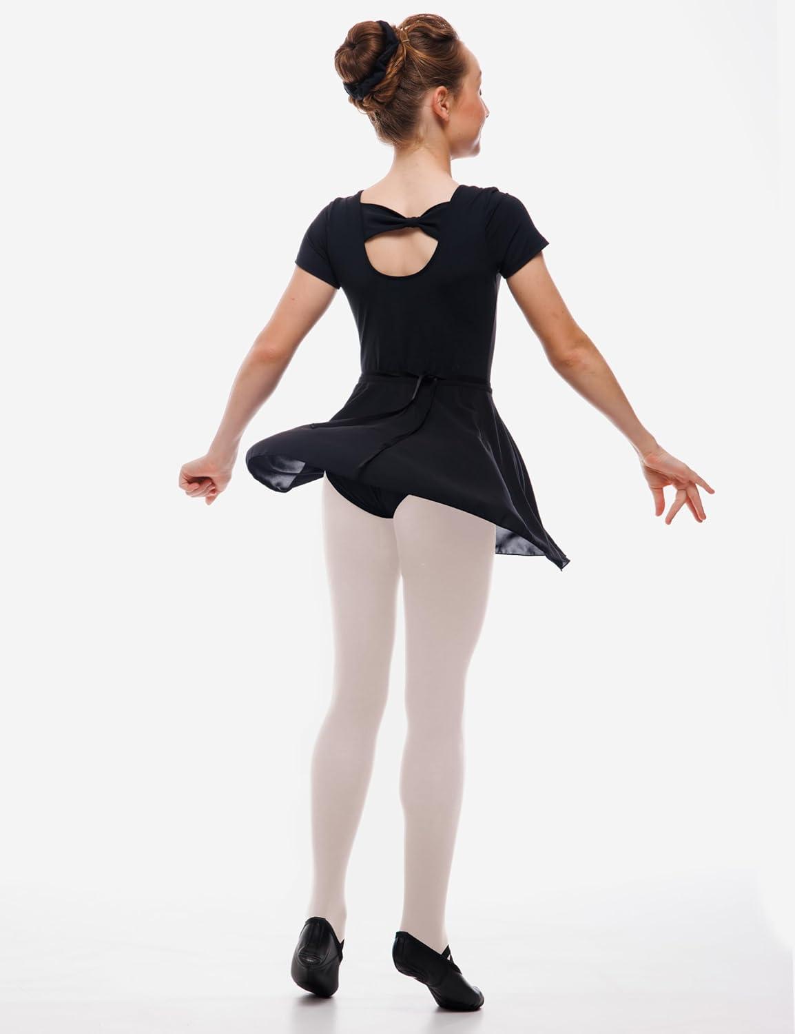 imageGirls Ballet Dance Short Sleeve Leotard with Removable Skirt and Tights Combo Toddlers Gymnastics Ballerina OutfitBlack