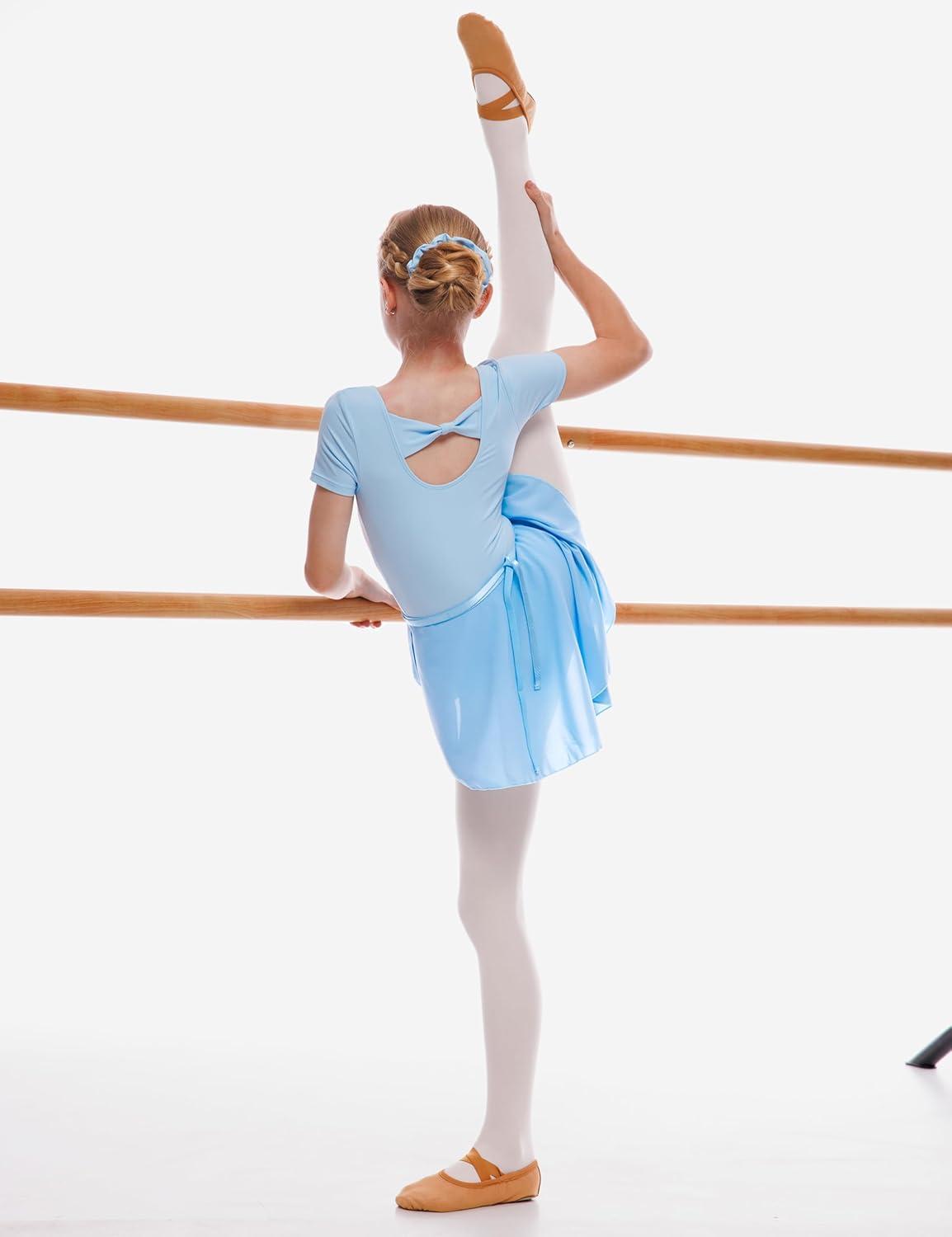 imageGirls Ballet Dance Short Sleeve Leotard with Removable Skirt and Tights Combo Toddlers Gymnastics Ballerina OutfitBlue