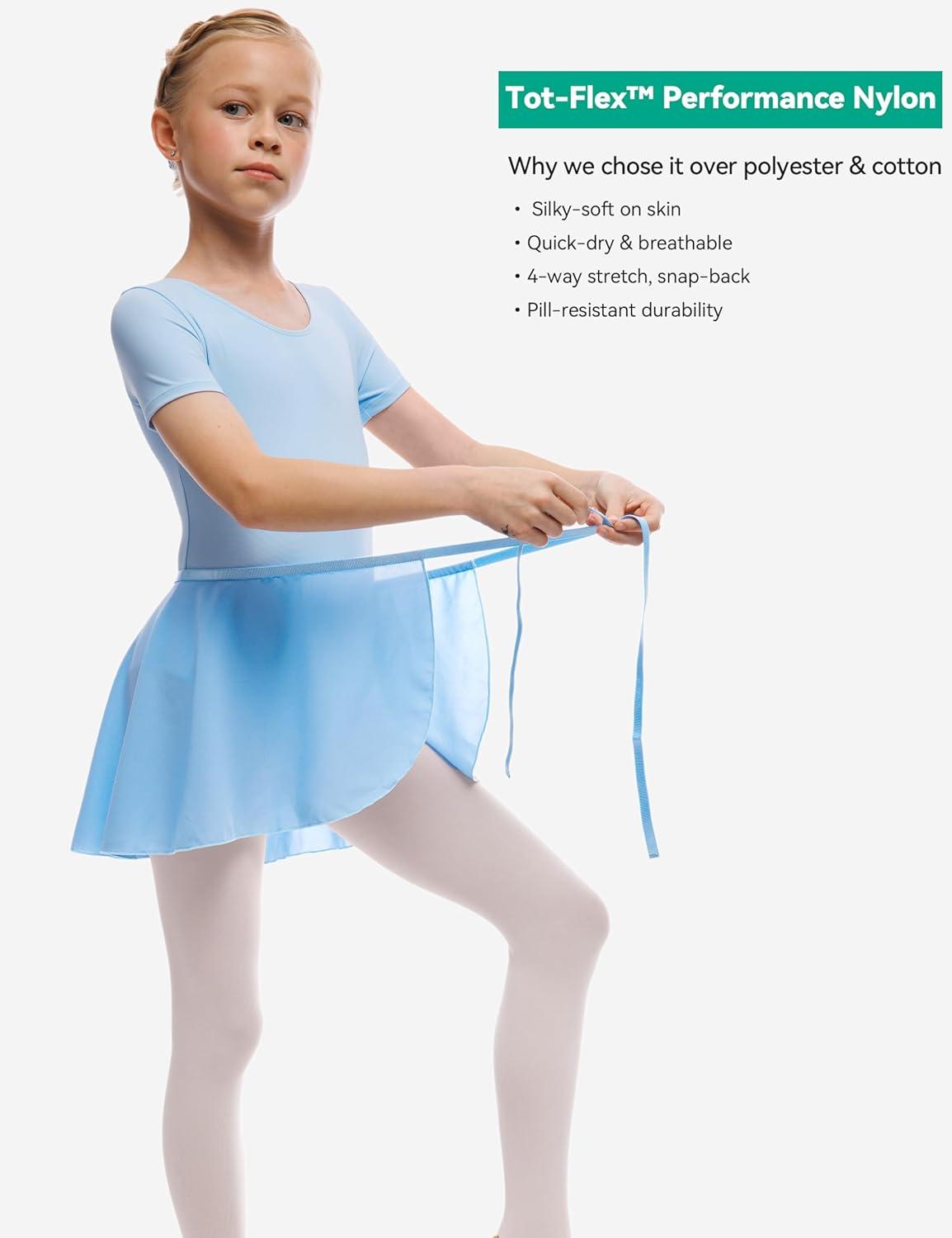 imageGirls Ballet Dance Short Sleeve Leotard with Removable Skirt and Tights Combo Toddlers Gymnastics Ballerina OutfitBlue