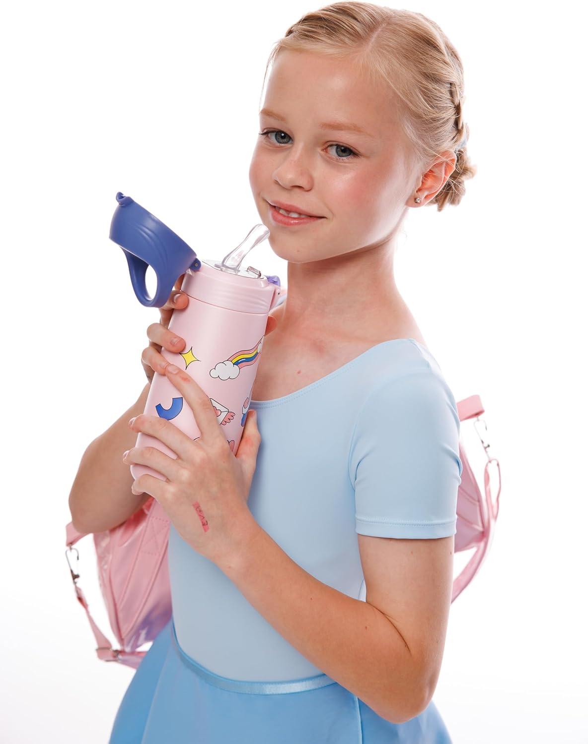 imageUnicorn Kids Insulated Stainless Steel Water Bottle with Straw for School 16 oz Thermal Vacuum Leakproof Tumbler with Lid BPAFree for Girls Toddlers Boys Children