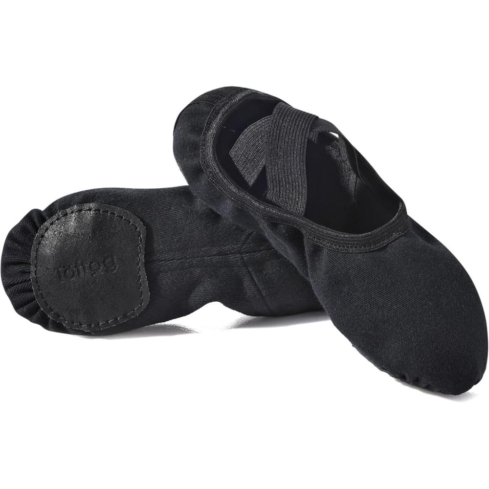 imageBallet Dance Canvas Shoes for Little Girls Toddler Kids Split Sole Ballerina Soft SlippersBlack