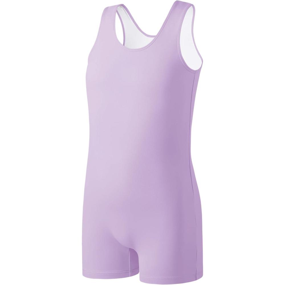imageGirls Gymnastics Dance Sleeveless Leotard with Shorts Toddler Kids Tank Tumbling Biketard Unitard OutfitPurple