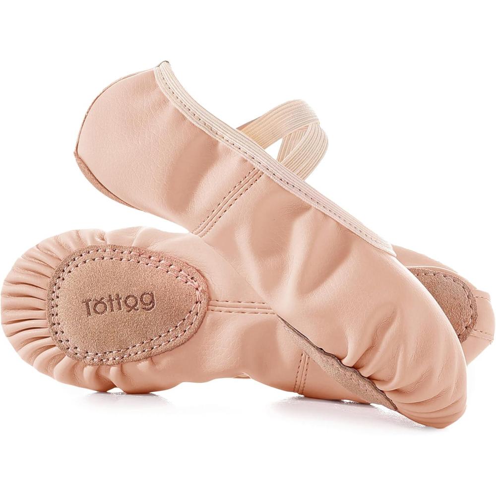 imageLeather Ballet Dance Shoes for Little Girls Boys Toddler Kids Split Sole Ballerina Soft SlippersNude