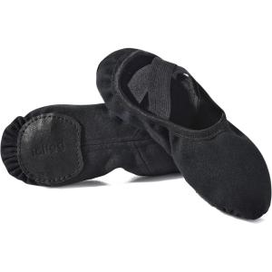 Ballet Dance Canvas Shoes for Little Girls, Toddler Kids Split Sole Ballerina Soft Slippers(Black)