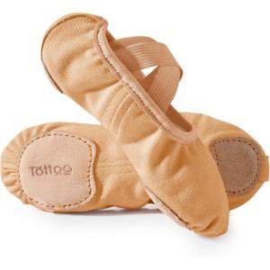 Ballet Dance Canvas Shoes for Little Girls, Toddler Kids Split Sole Ballerina Soft Slippers(Sand)