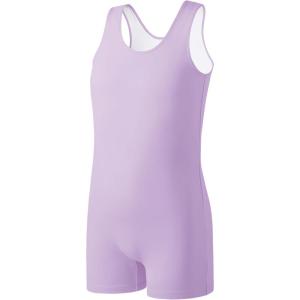 Girls Gymnastics Dance Sleeveless Leotard with Shorts, Toddler Kids Tank Tumbling Biketard Unitard Outfit(Purple)