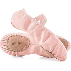 Leather Ballet Dance Shoes for Little Girls, Boys, Toddler Kids Split Sole Ballerina Soft Slippers(Ballet Pink)