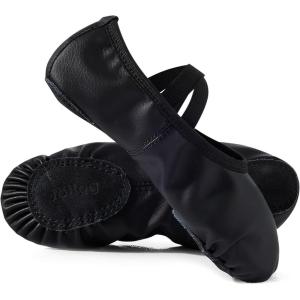 Leather Ballet Dance Shoes for Little Girls, Boys, Toddler Kids Split Sole Ballerina Soft Slippers(Black)