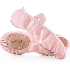 Leather Ballet Dance Shoes for Little Girls, Boys, Toddler Kids Split Sole Ballerina Soft Slippers(Pink)