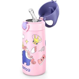 Unicorn Kids Insulated Stainless Steel Water Bottle with Straw for School, 16 oz, Thermal Vacuum Leakproof Tumbler with Lid, BPA-Free, for Girls, Toddlers, Boys, Children